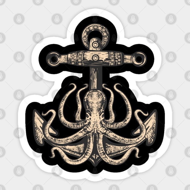 Anchor and Octopus Drawing Art Sticker by michony